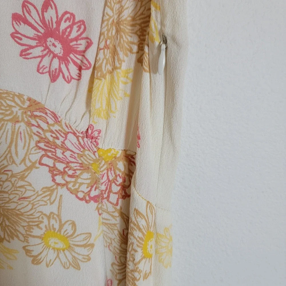 Free People Cream Mini Dress with Pink and Yellow Floral Motif - Picture 10 of 12